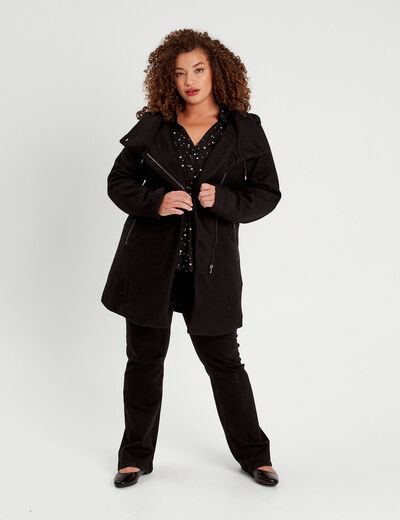 Manteau cintré asymétrique noir femme