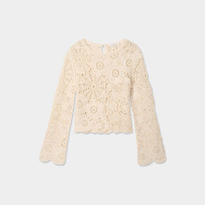 Pull ajouré effet crochet ecru femme