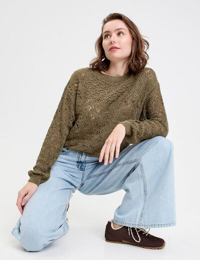 Pull manches longues vert foncé femme