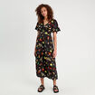 Robe longue évasée col twisté noir femme