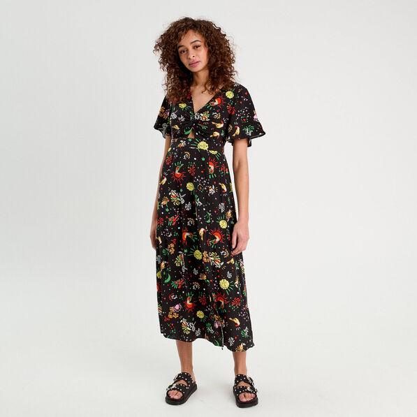 robe longue evasee col twiste noir femme Robe longue évasée col twisté noir femme