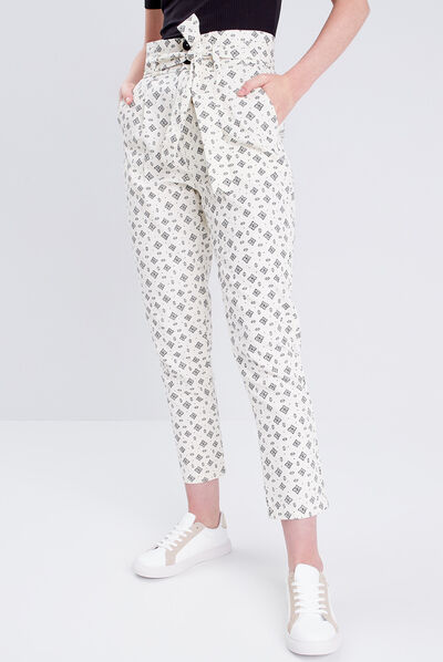 Pantalon paperbag blanc femme