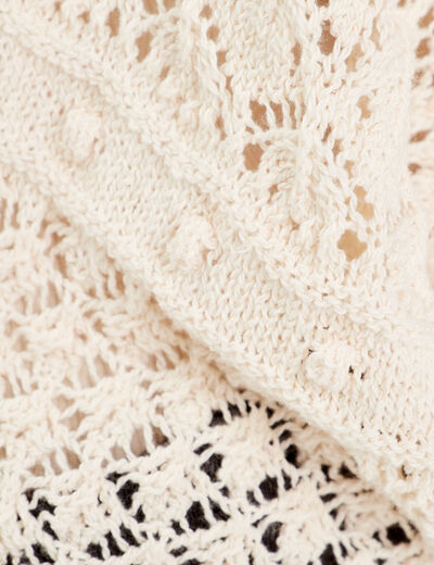 Gilet ajouré avec franges ecru femme