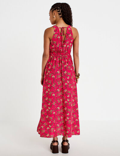 Robe longue &eacute;vas&eacute;e effet satin&eacute;e rose femme