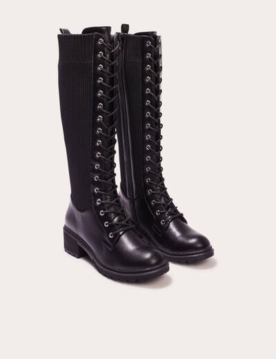 Bottes crantées avec lacets noir femme
