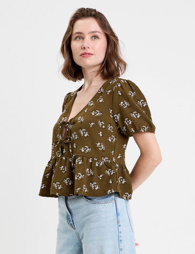 Blouse noeuds devant vert kaki femme