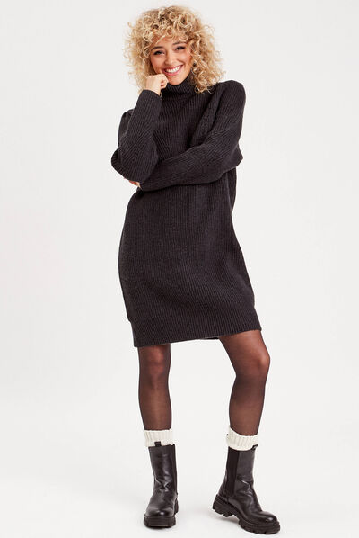 Robe pull moulante col montant noir femme