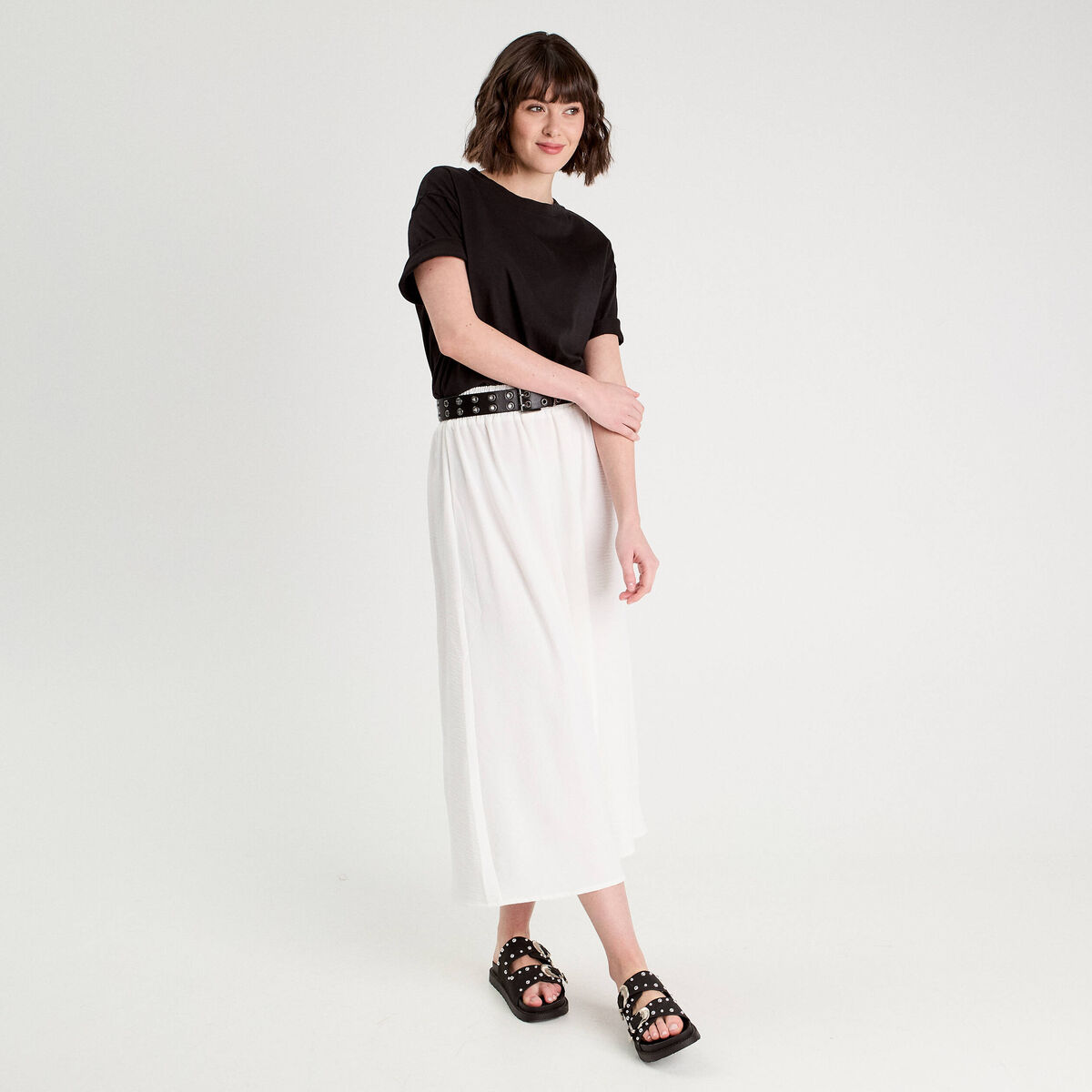 Jupe longue évasée ecru femme