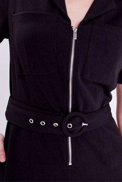 Combishort zippée ceinturée noir femme