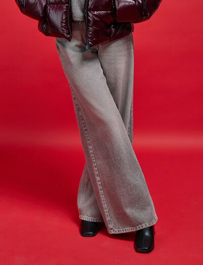 Jean wide leg taille standard denim gris femme