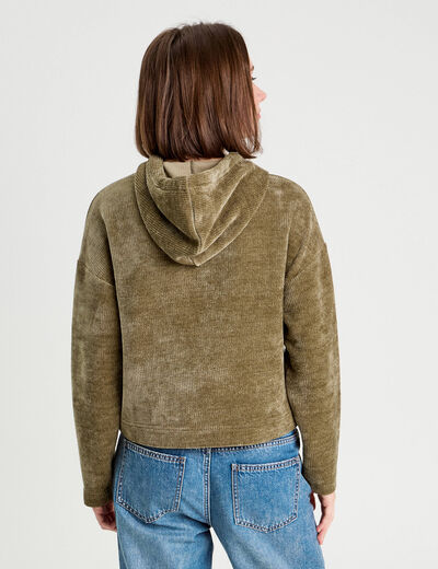 Sweat à capuche vert kaki femme