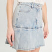 Jupe droite plissée en jean denim bleach femme