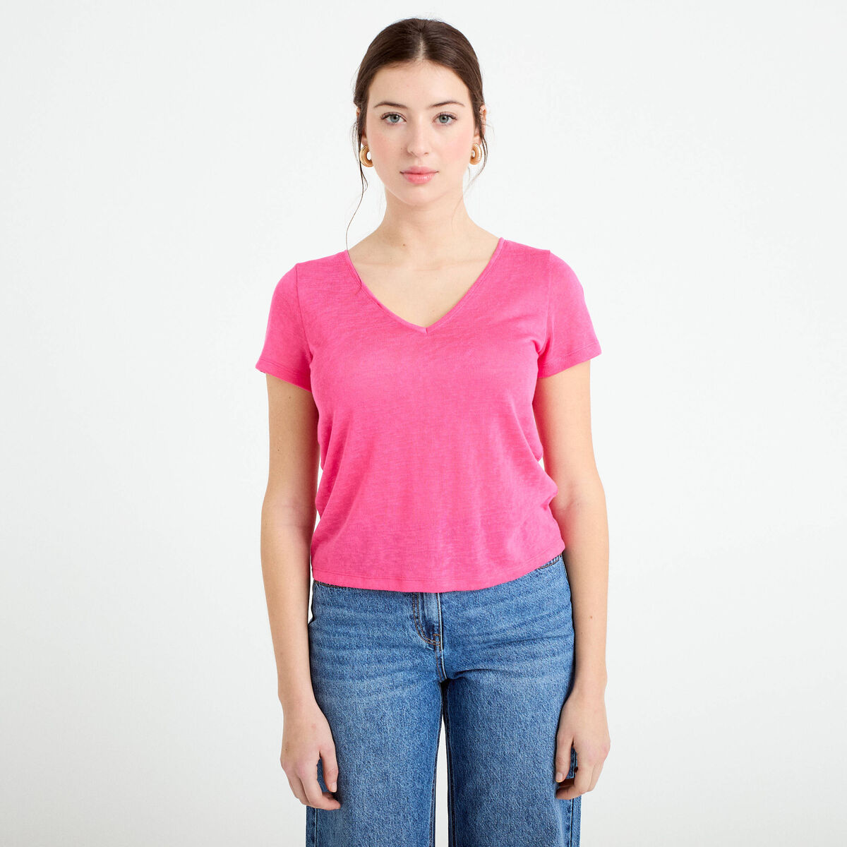 T-shirt noeuds dos rose fushia femme
