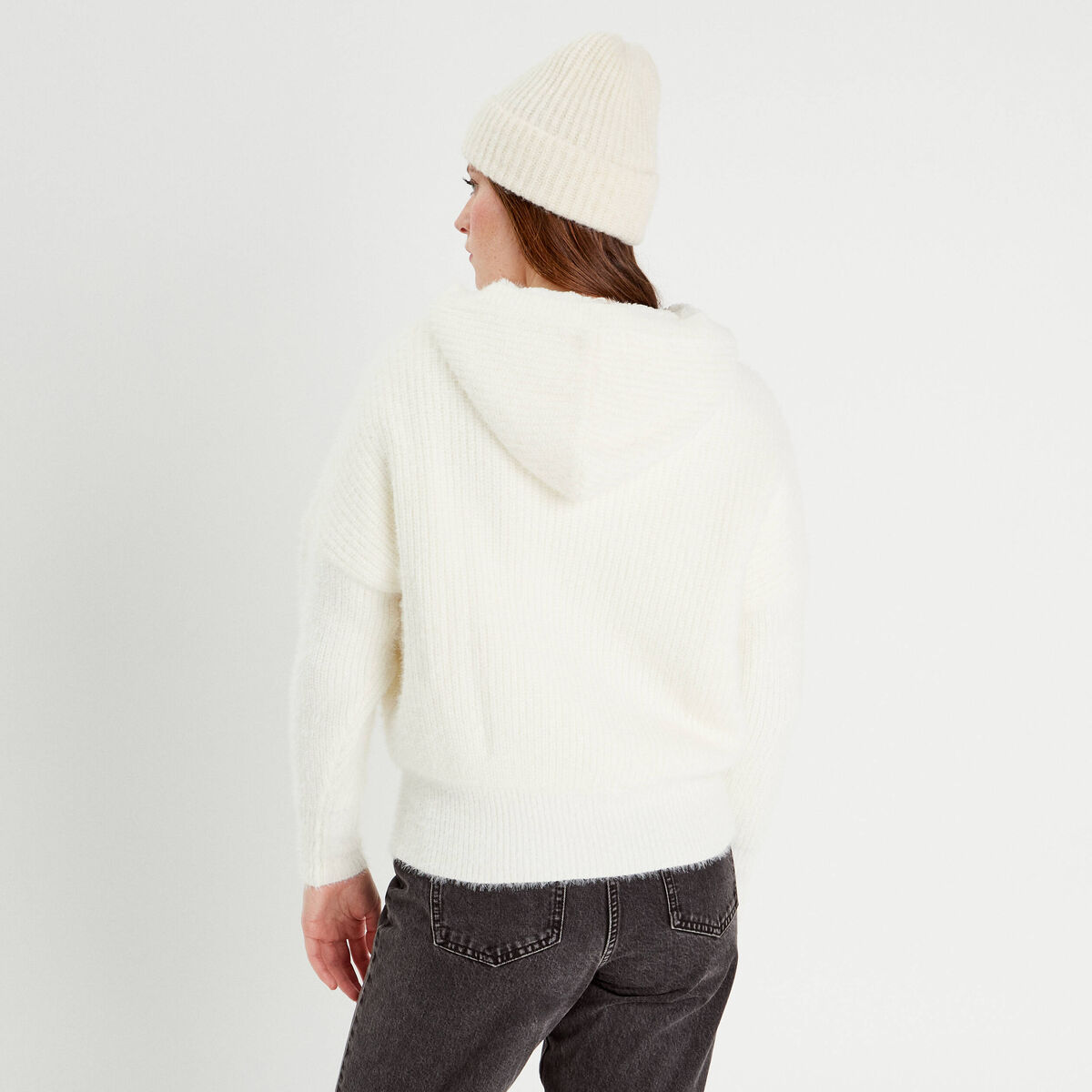Gilet doublé à capuche ecru femme