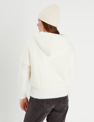 Gilet doublé à capuche ecru femme