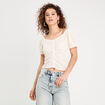 Blouse ajourée manches courtes ecru femme