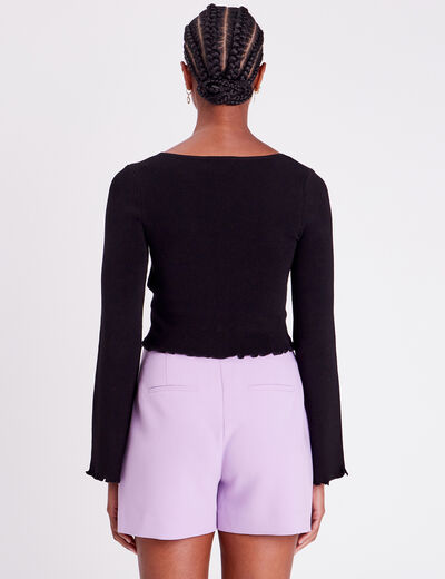 Gilet col en V bord vague noir femme