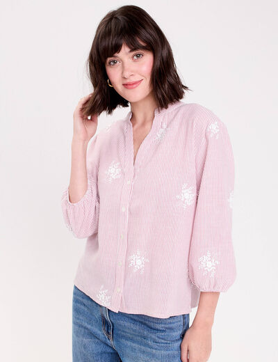 Blouse col tunisien rouge femme