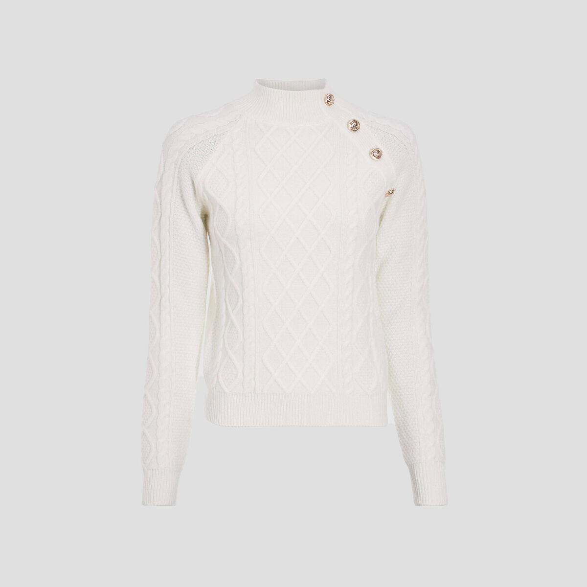 Pull boutonn&eacute; avec torsades ecru femme