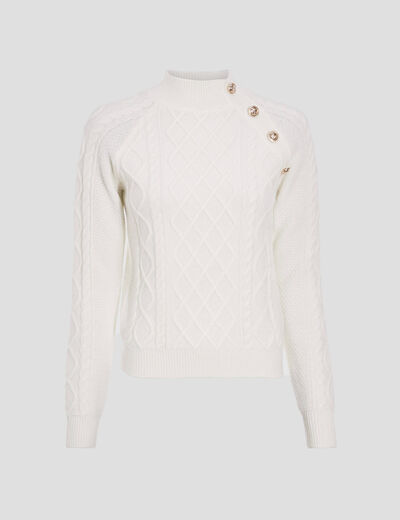 Pull boutonné avec torsades ecru femme