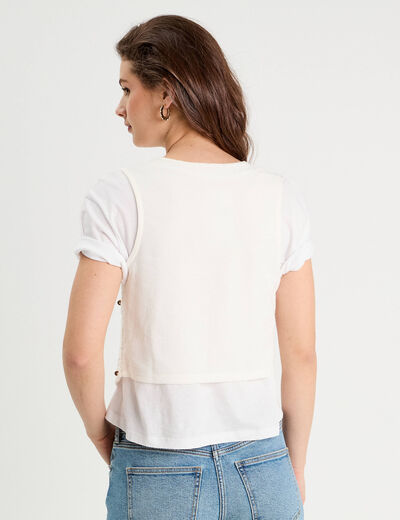Gilet noué effet crochet ecru femme
