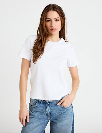 T-shirt col rond manches courtes blanc femme