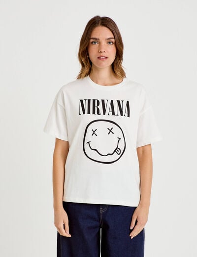 T-shirt oversize manches courtes ecru femme