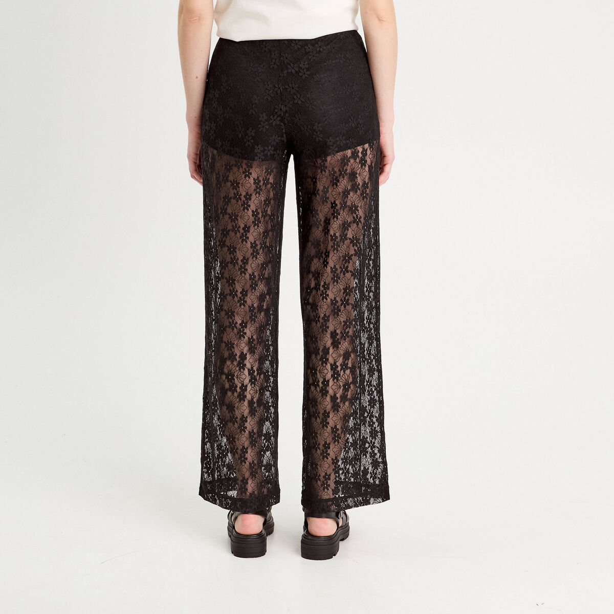 Pantalon dentelle large noir femme