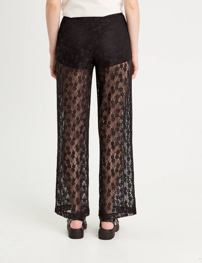 Pantalon dentelle large noir femme