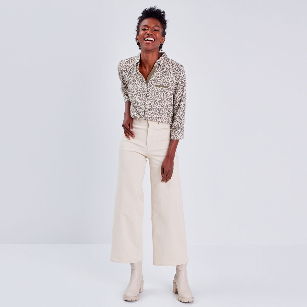 Blouse manches 3/4 vert kaki femme