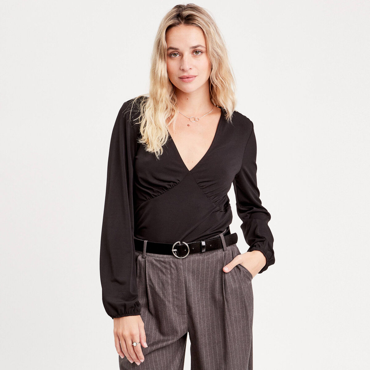 T-shirt cintré manches longues noir femme