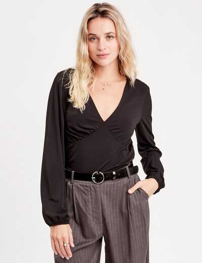 T-shirt cintré manches longues noir femme