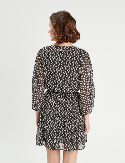 Robe évasée manches 3/4 noir femme