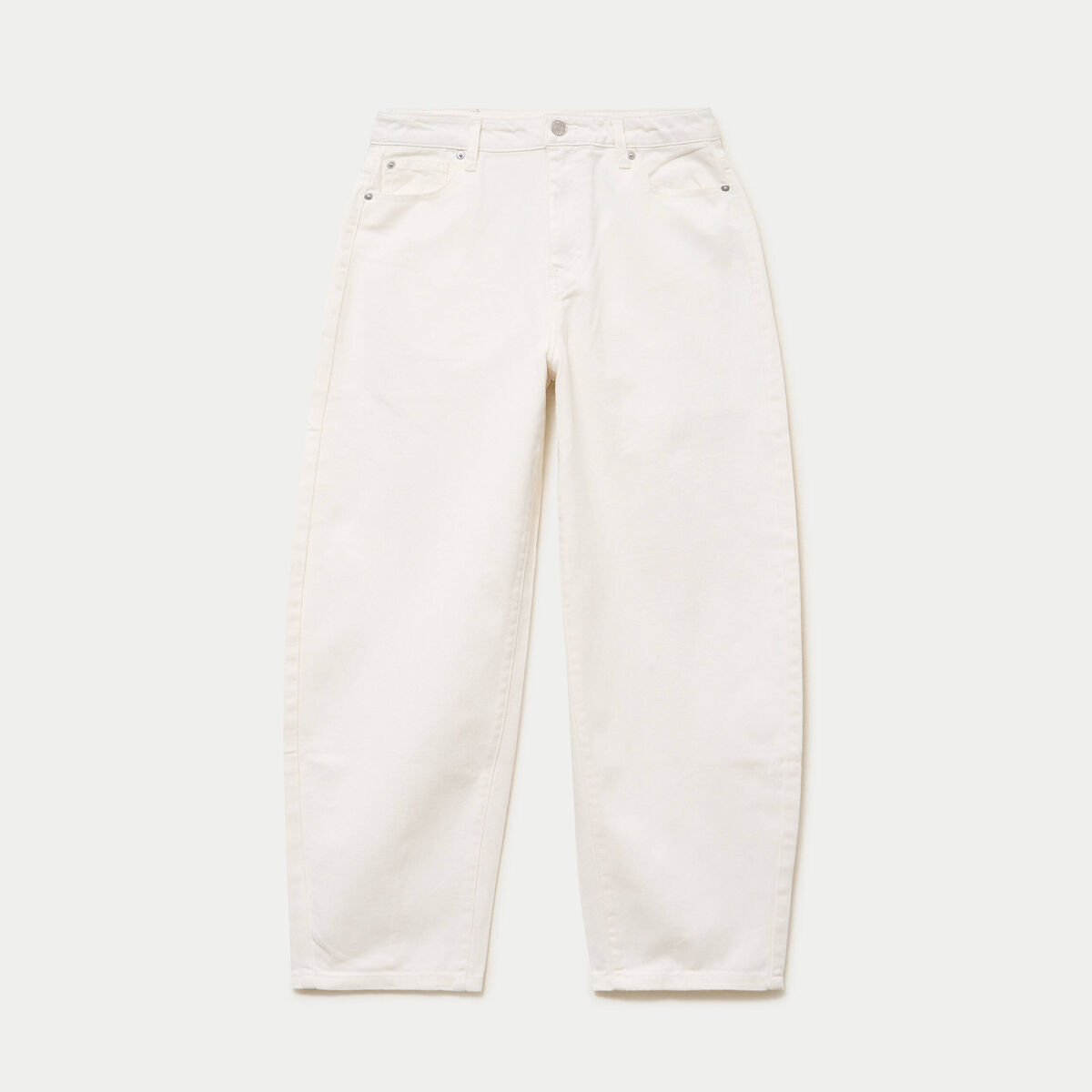 Jean barrel cropped taille standard denim blanc femme