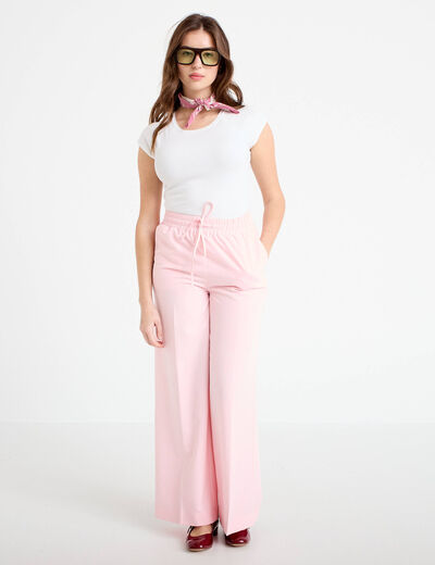 Pantalon large taille &eacute;lastiqu&eacute;e rose clair femme