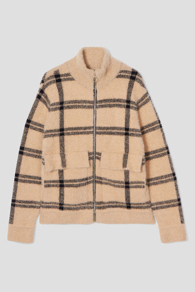 Veste droite à col montant beige femme