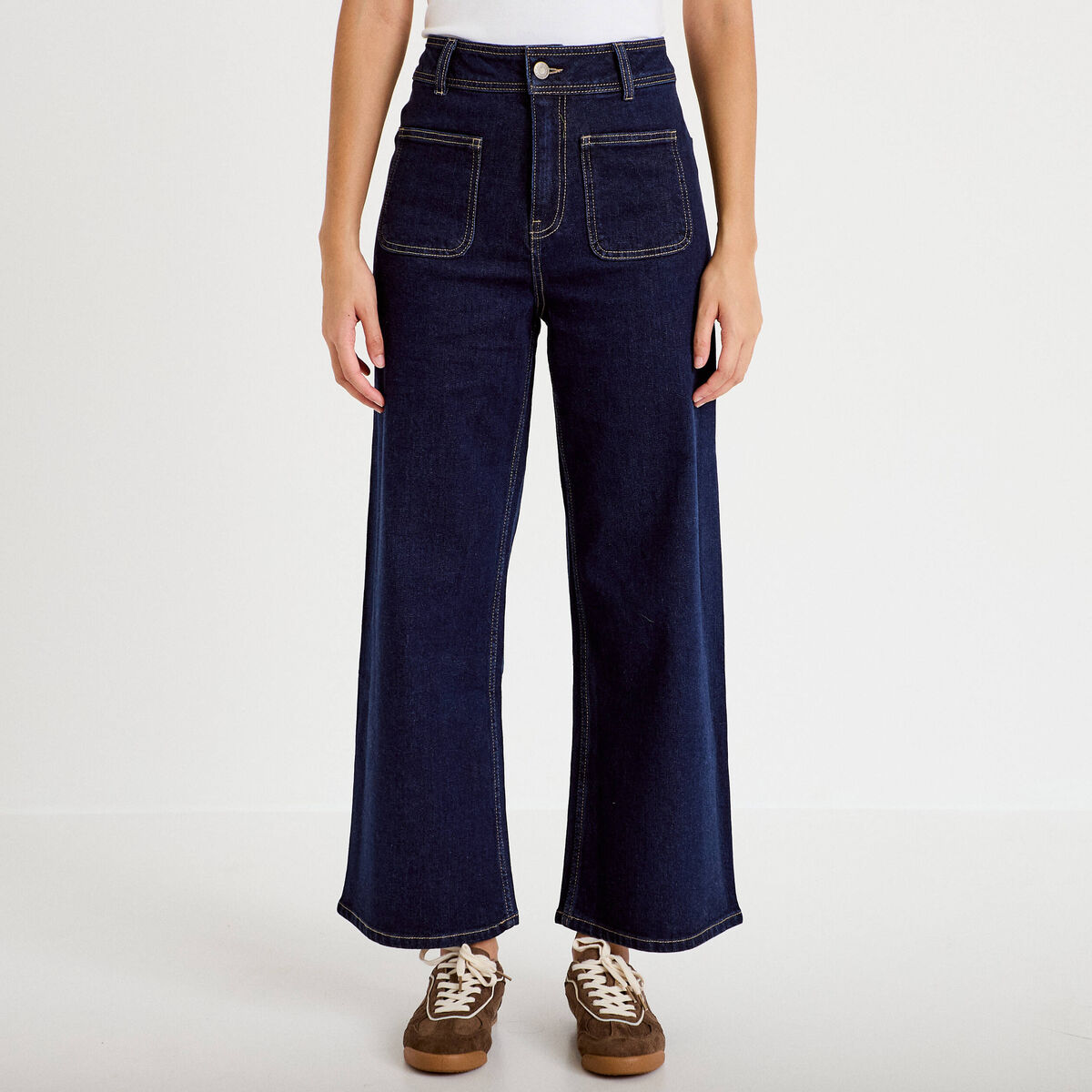 Jean wide leg cropped taille haute denim brut femme