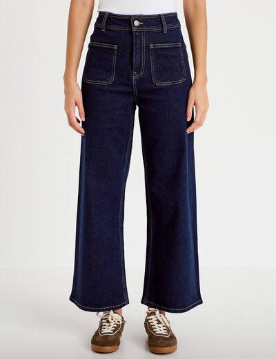 Jean wide leg cropped taille haute denim brut femme