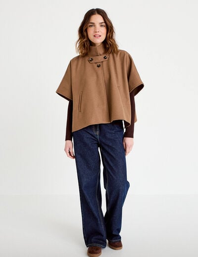 Poncho col am&eacute;ricain beige femme