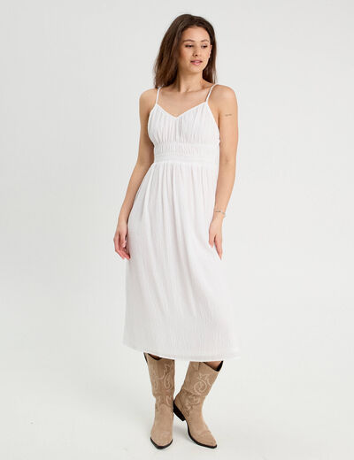 Robe midi évasée bretelles blanc femme
