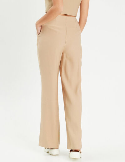 Pantalon large boutons beige femme