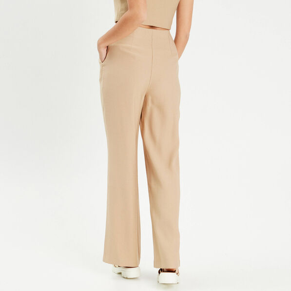 Pantalon large boutons beige femme