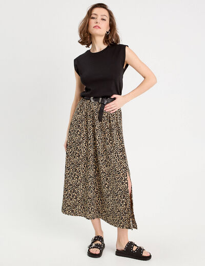 Jupe longue évasée beige femme