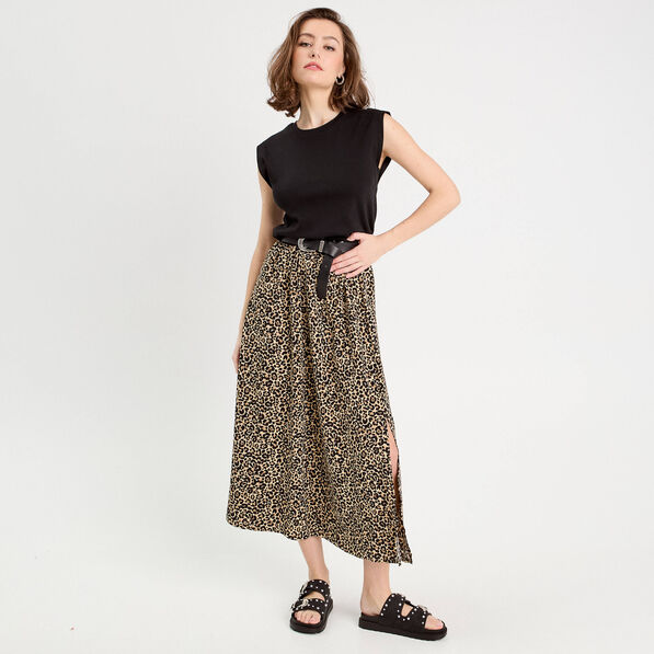 Jupe longue évasée beige femme