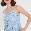 Top ajusté cropped col v bretelles bleu ciel femme