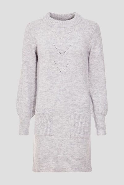 Robe pull droite gris clair femme