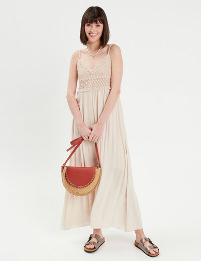 Robe longue buste macramé sable femme