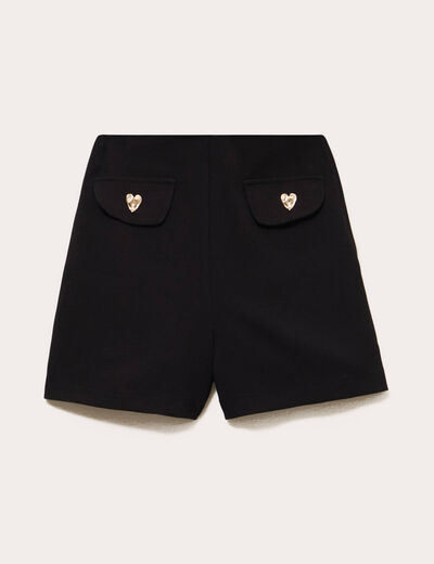 Short stretch d&eacute;tails coeur noir femme
