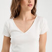 T-shirt côtelé manches courtes blanc femme
