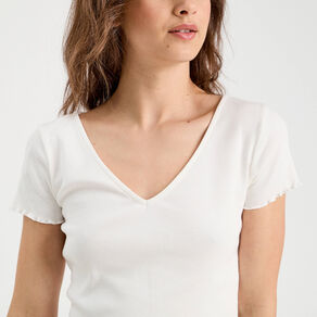 t shirt cotele manches courtes blanc femme T-shirt côtelé manches courtes blanc femme